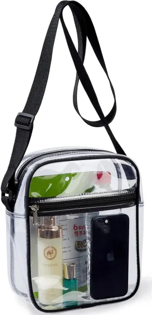 Clear Bag Stadium Approved, Transparent Crossbody Purse, See Through PVC Bags for Sporting Event, Music Festival and Concerts