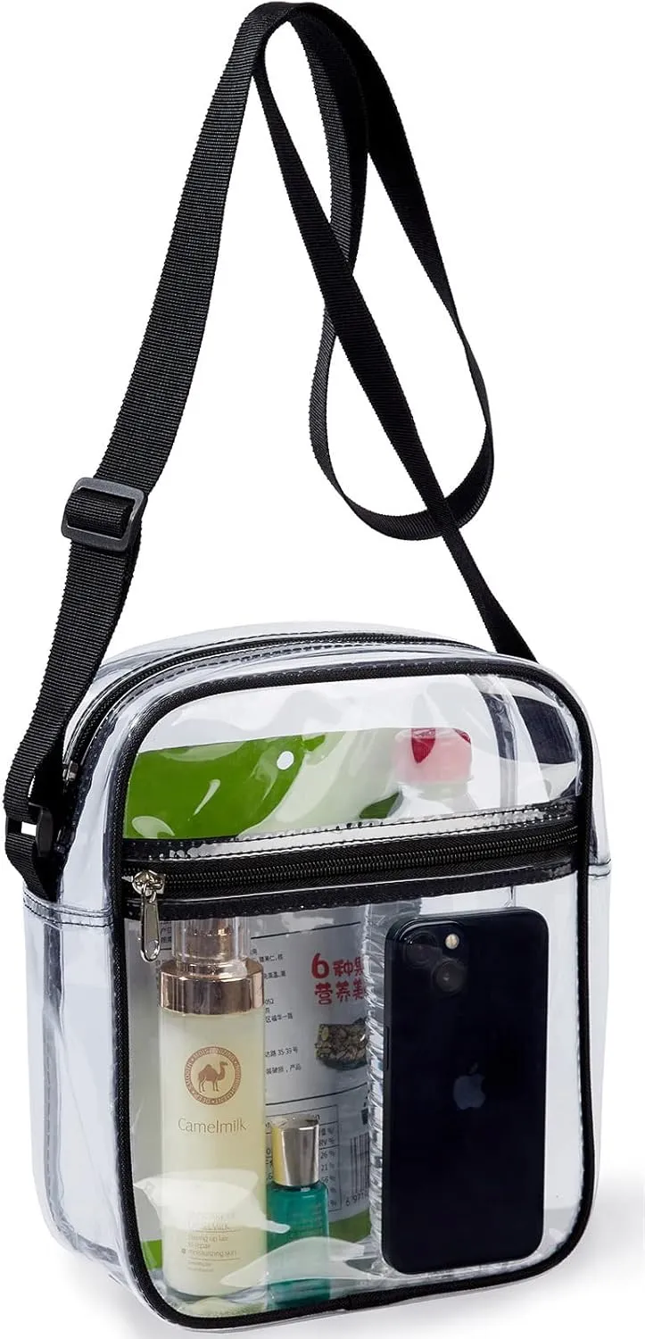 Clear Bag Stadium Approved, Transparent Crossbody Purse, See Through PVC Bags for Sporting Event, Music Festival and Concerts
