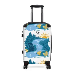 Colorful Adventure Suitcase with Scenic Design