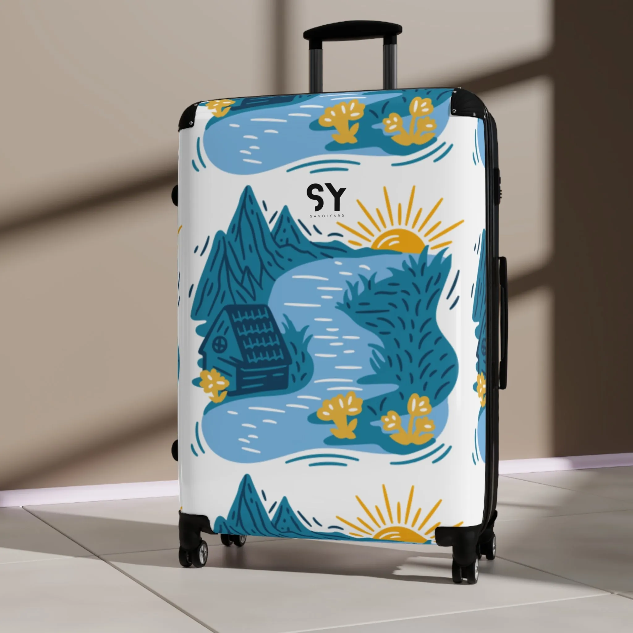 Colorful Adventure Suitcase with Scenic Design