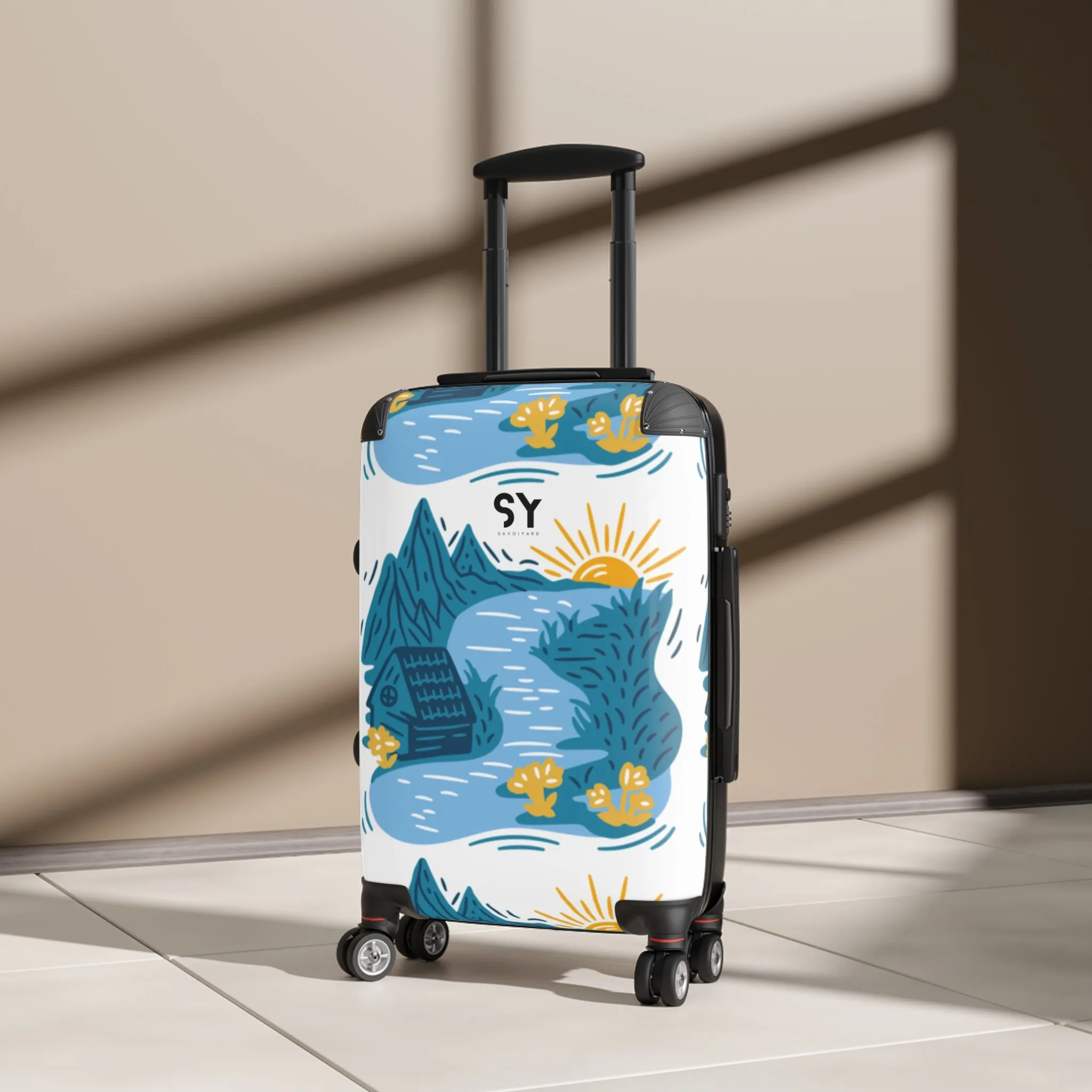 Colorful Adventure Suitcase with Scenic Design