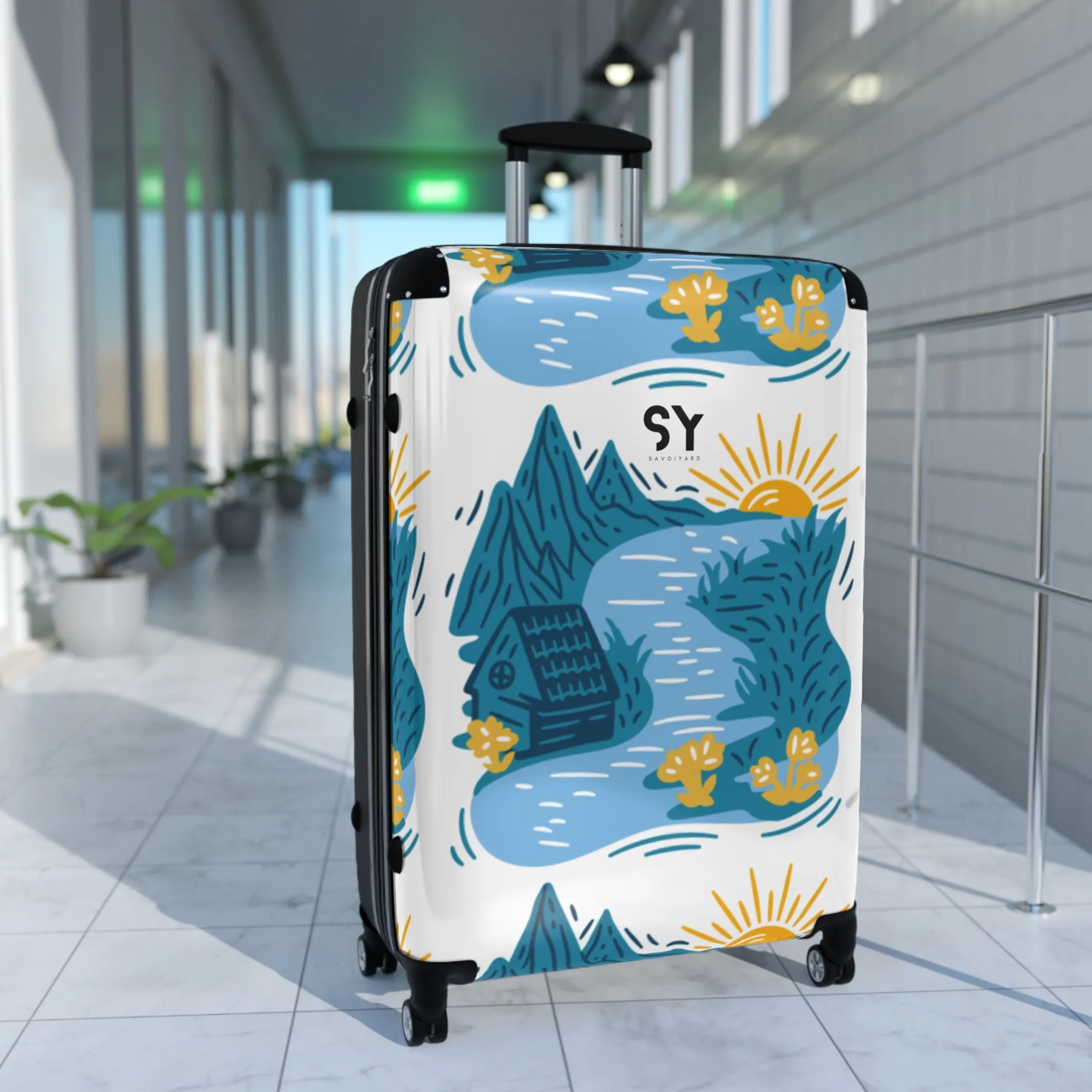 Colorful Adventure Suitcase with Scenic Design