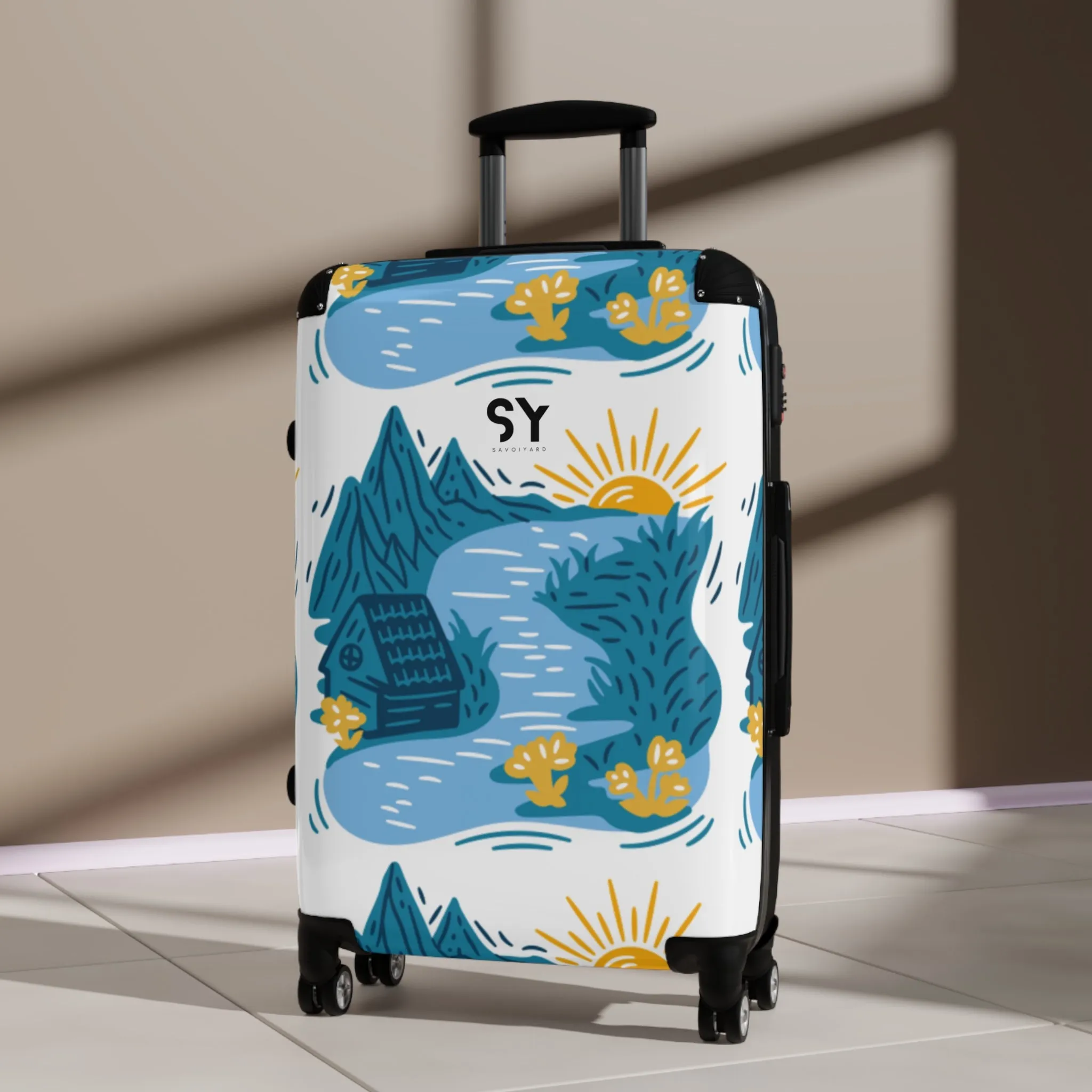 Colorful Adventure Suitcase with Scenic Design