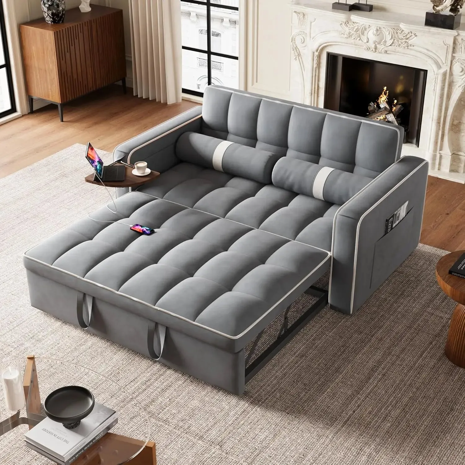 “ComfortMax 3-in-1 Convertible Sofa Bed with Side Table”