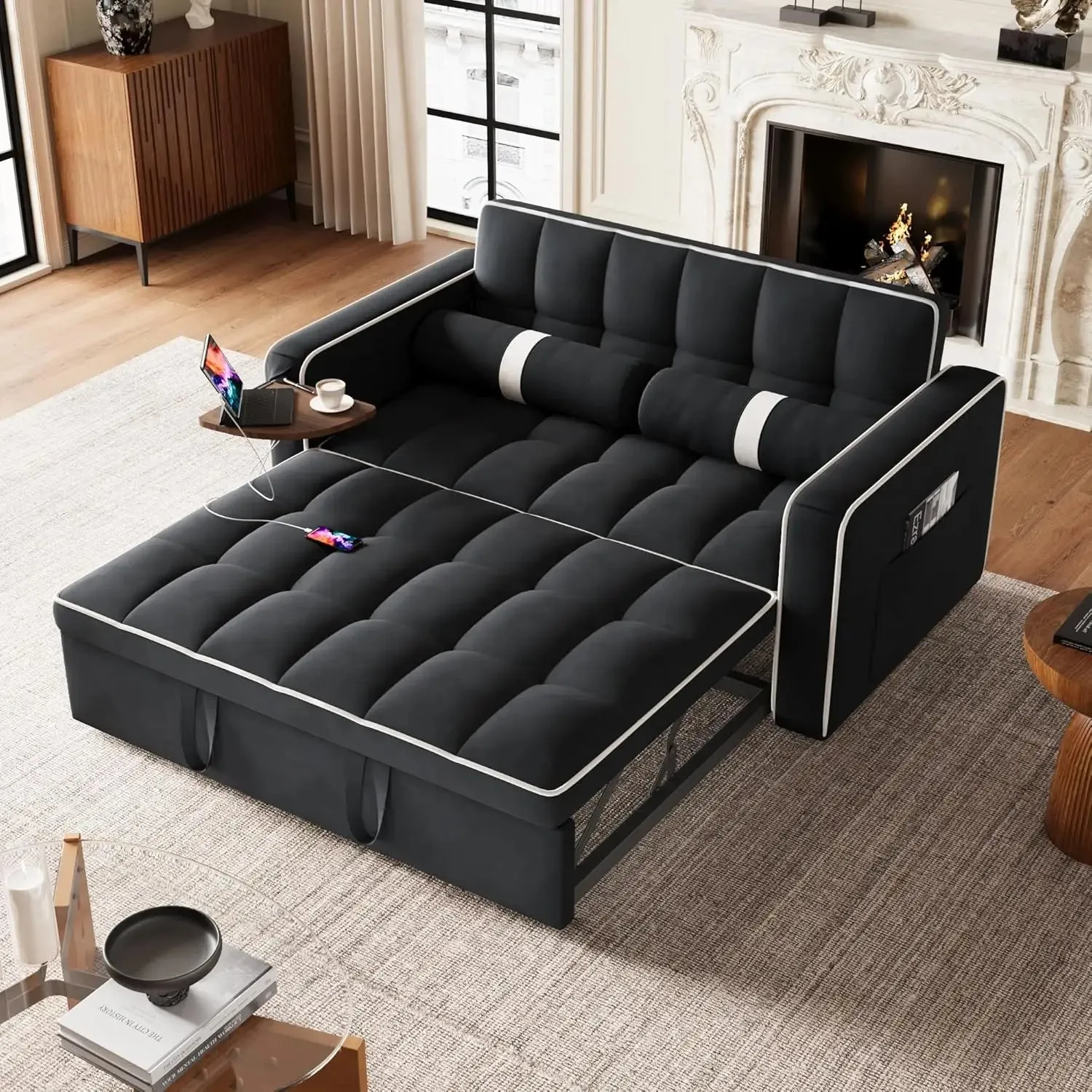 “ComfortMax 3-in-1 Convertible Sofa Bed with Side Table”