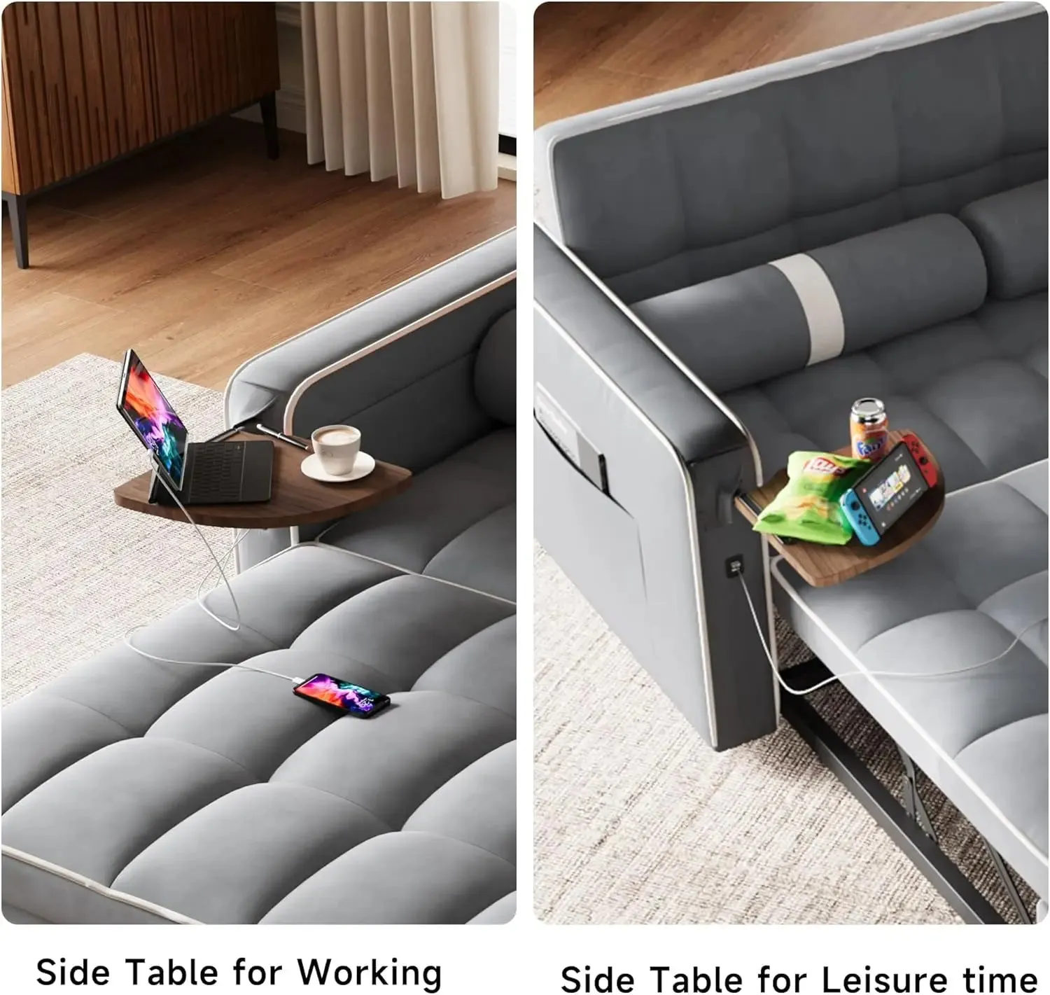 “ComfortMax 3-in-1 Convertible Sofa Bed with Side Table”