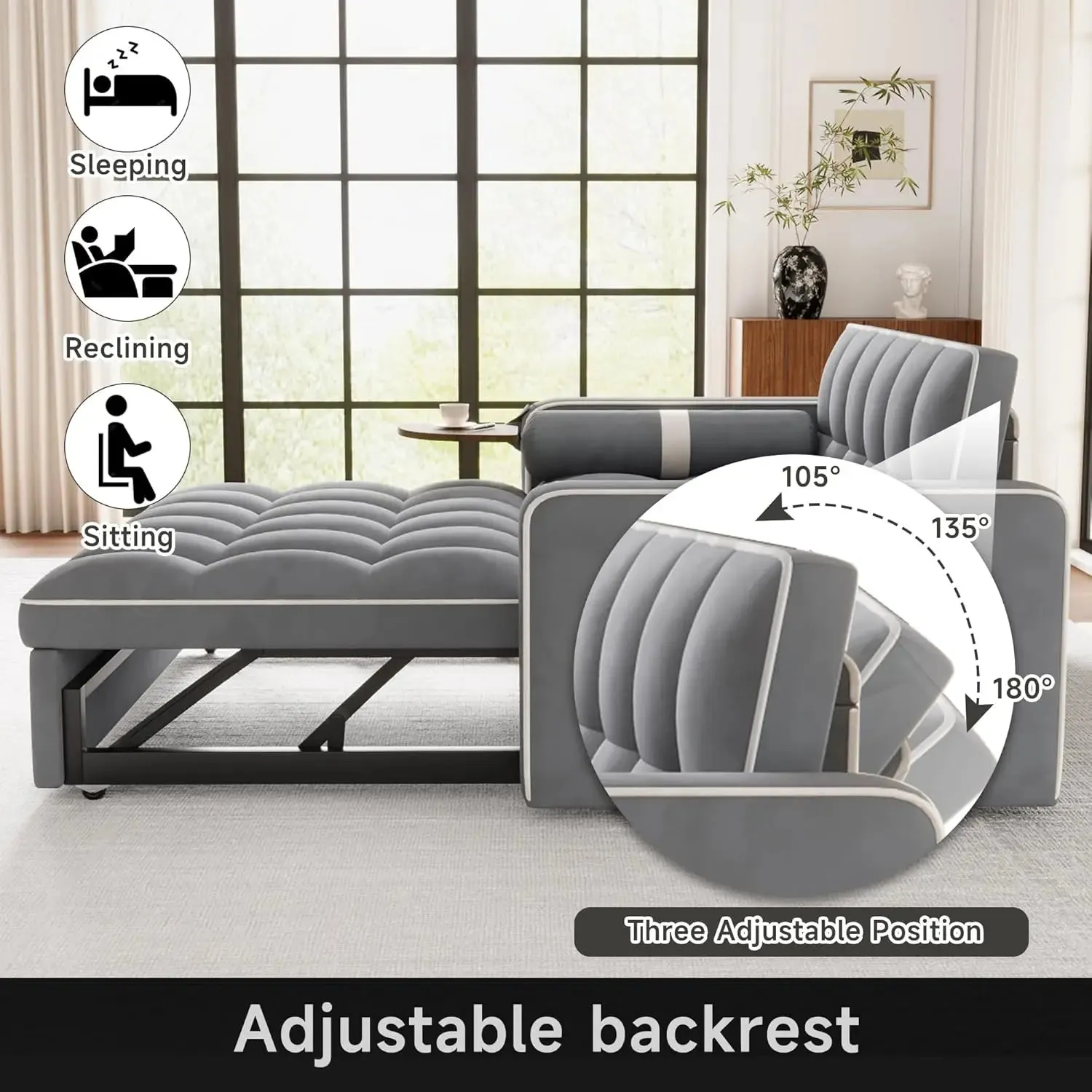 “ComfortMax 3-in-1 Convertible Sofa Bed with Side Table”