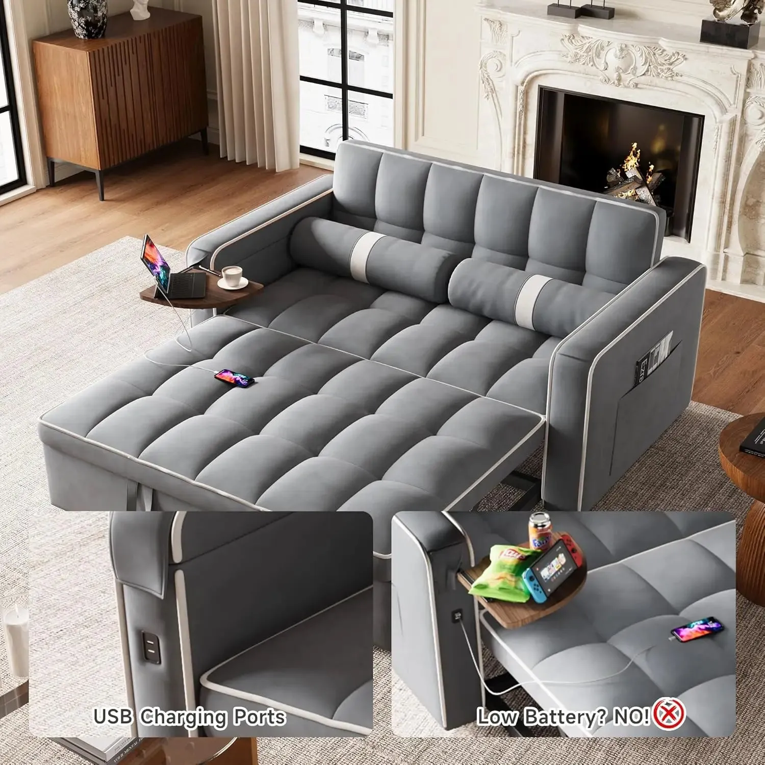 “ComfortMax 3-in-1 Convertible Sofa Bed with Side Table”