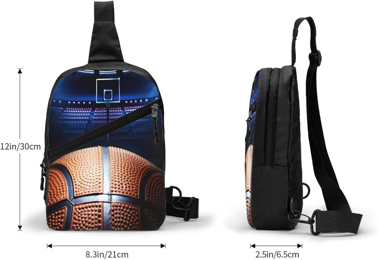Cool Basketball Competition Field Sling Bag for Men Women, Small Crossbody Sling Backpack Shoulder Chest Bag, Anti Theft Travel Hiking Sports