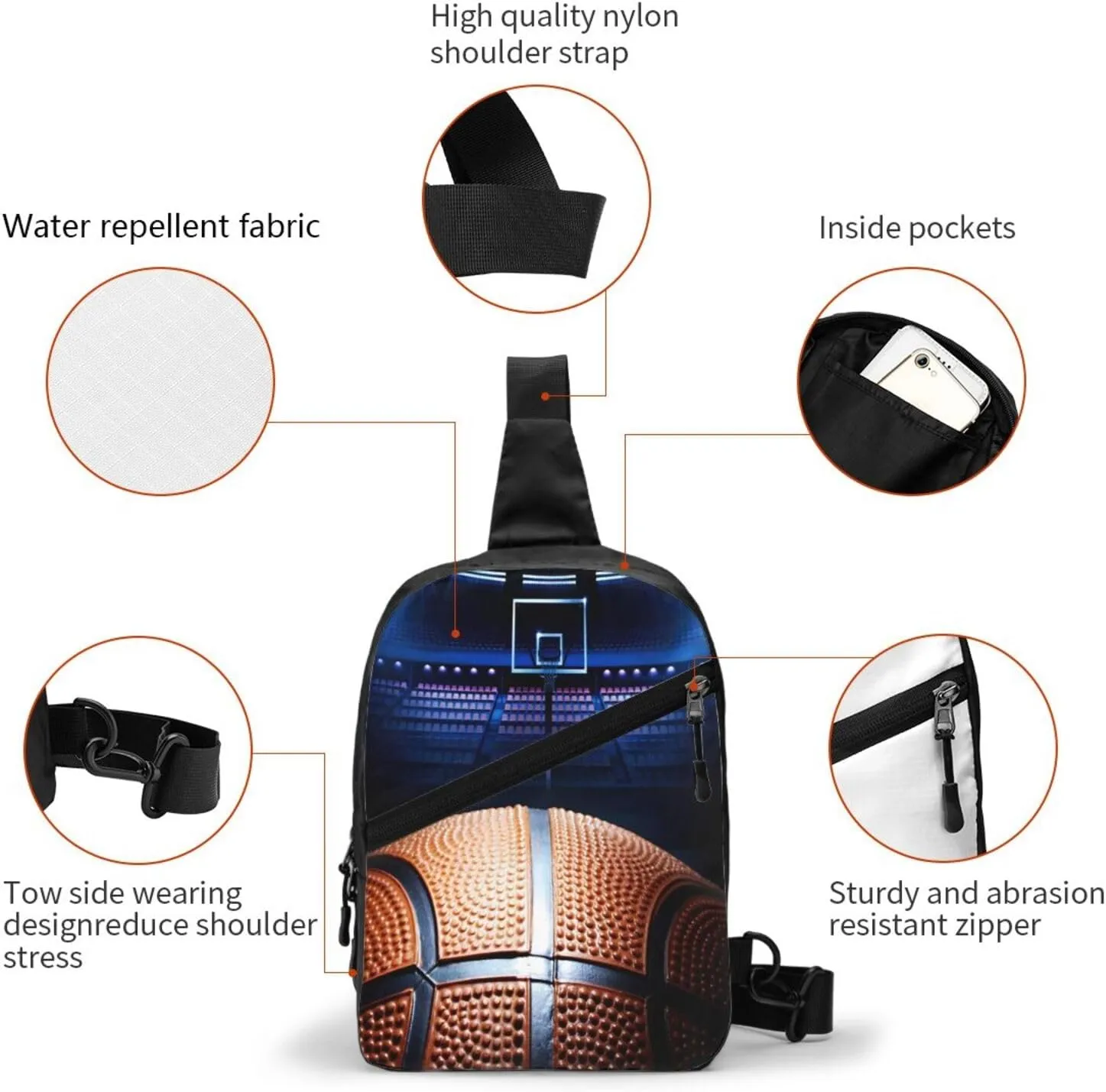 Cool Basketball Competition Field Sling Bag for Men Women, Small Crossbody Sling Backpack Shoulder Chest Bag, Anti Theft Travel Hiking Sports