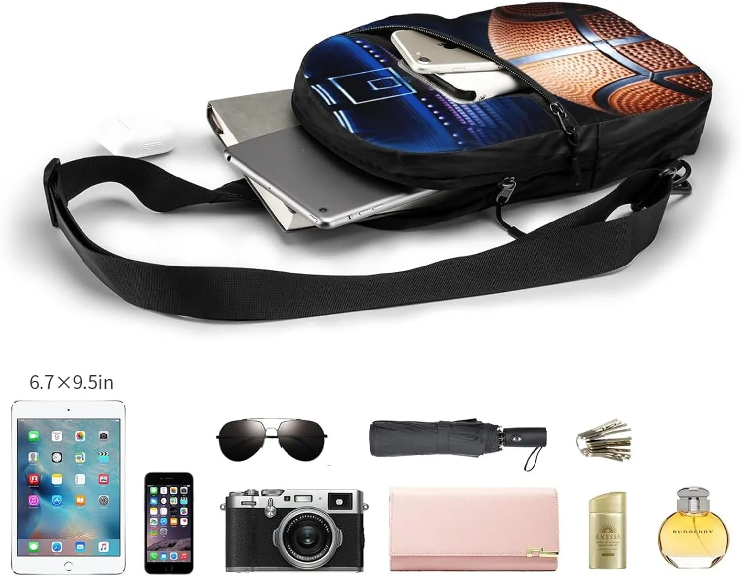 Cool Basketball Competition Field Sling Bag for Men Women, Small Crossbody Sling Backpack Shoulder Chest Bag, Anti Theft Travel Hiking Sports