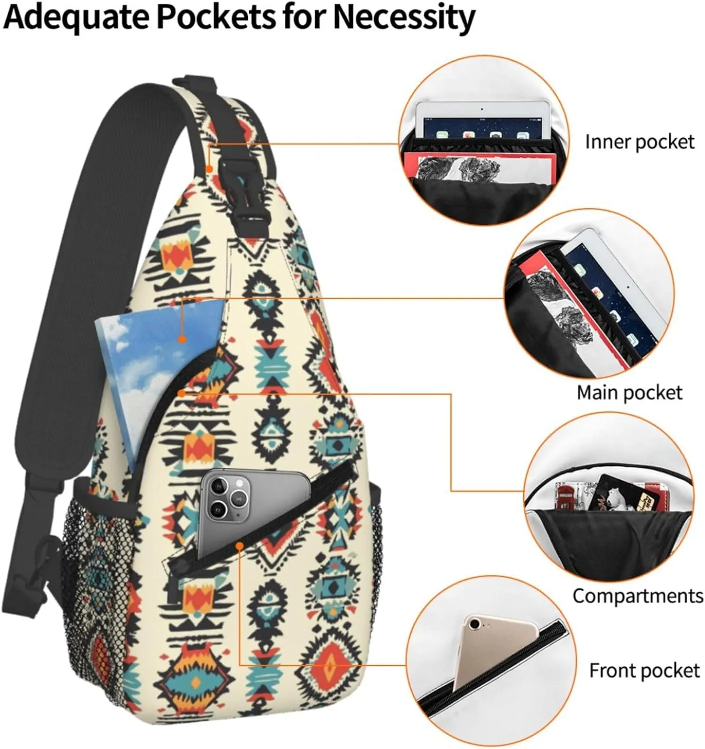 Crossbody Bags For Women Men Aztec Sling Backpack Chest Shoulder Bag Gym Cycling Travel Hiking Daypack