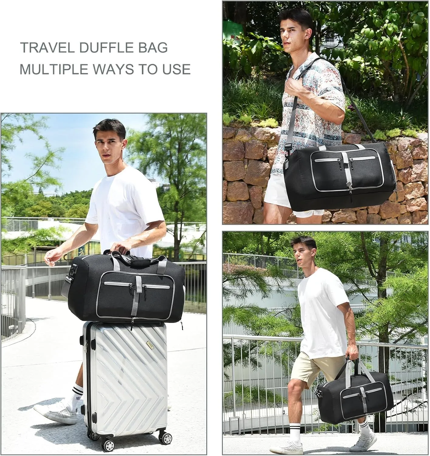 Dimayar 65L Travel Duffle Bag for Men Women - Foldable Duffel Bag with Shoes Compartment - Overnight Bags Waterproof & Tear Resistant(Black)