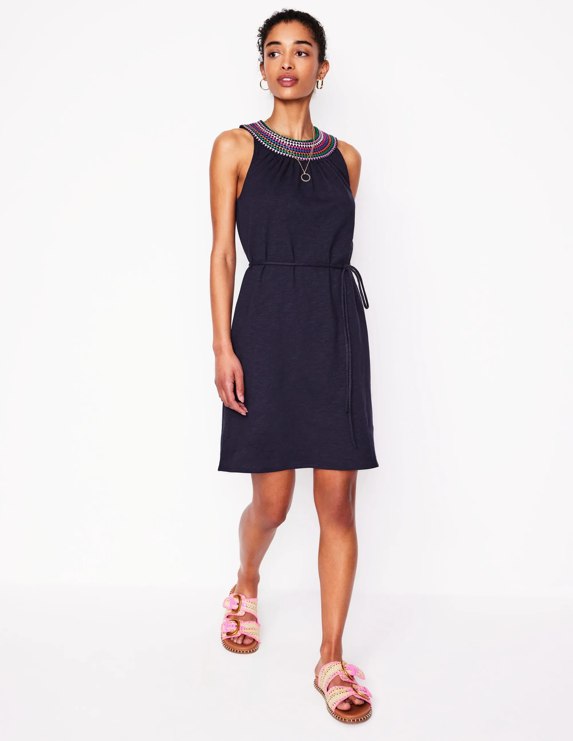 Eleni Embroidered Short Dress-Navy