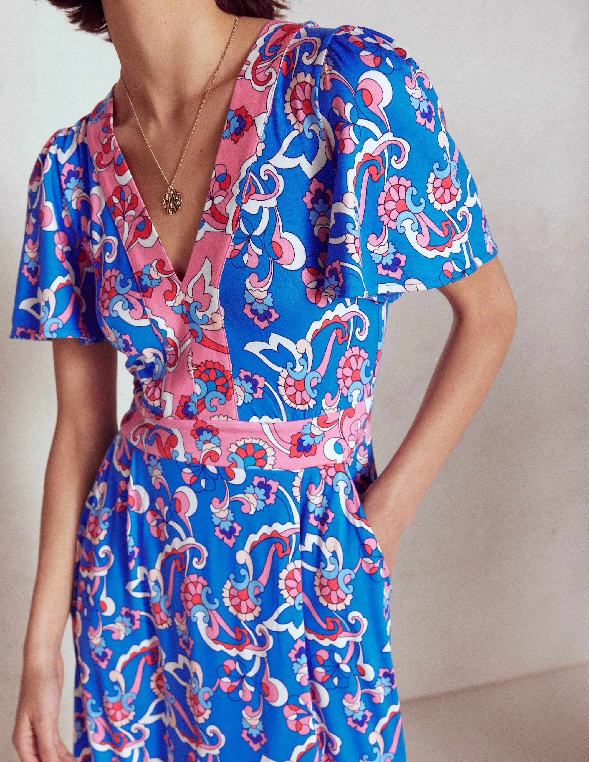Ellie Flutter Maxi Tea Dress-Kingfisher Blue, Foliage Trail