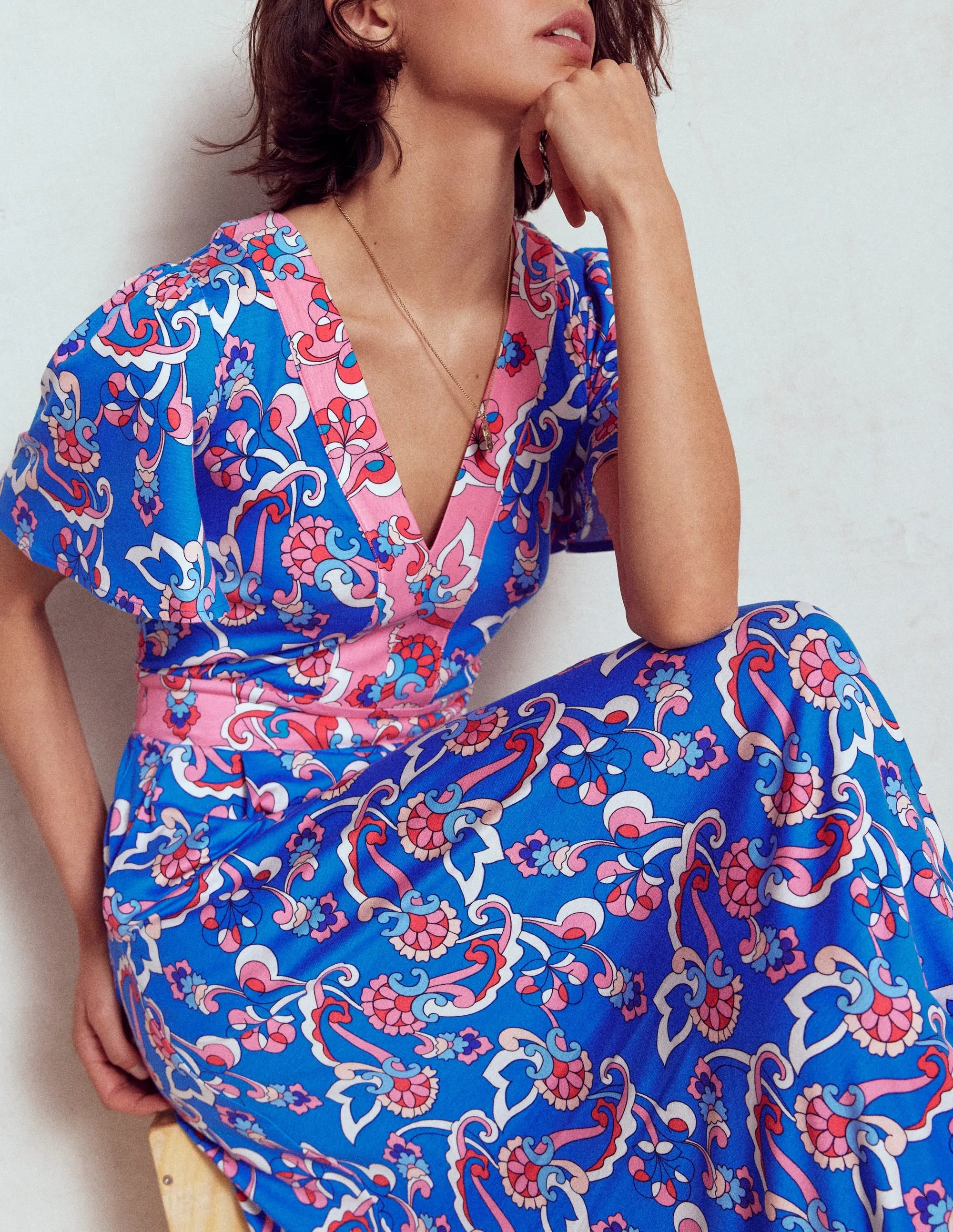 Ellie Flutter Maxi Tea Dress-Kingfisher Blue, Foliage Trail