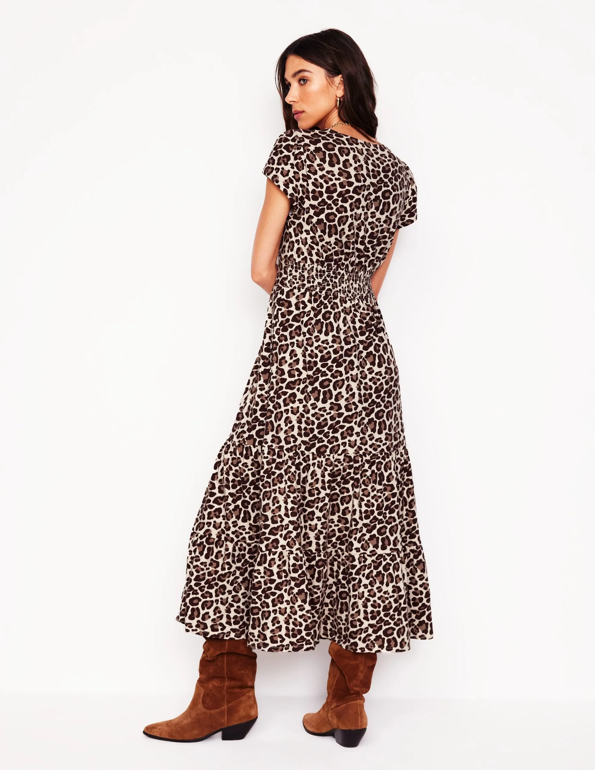 Eloise Tiered Jersey Dress-Cheetah Pop