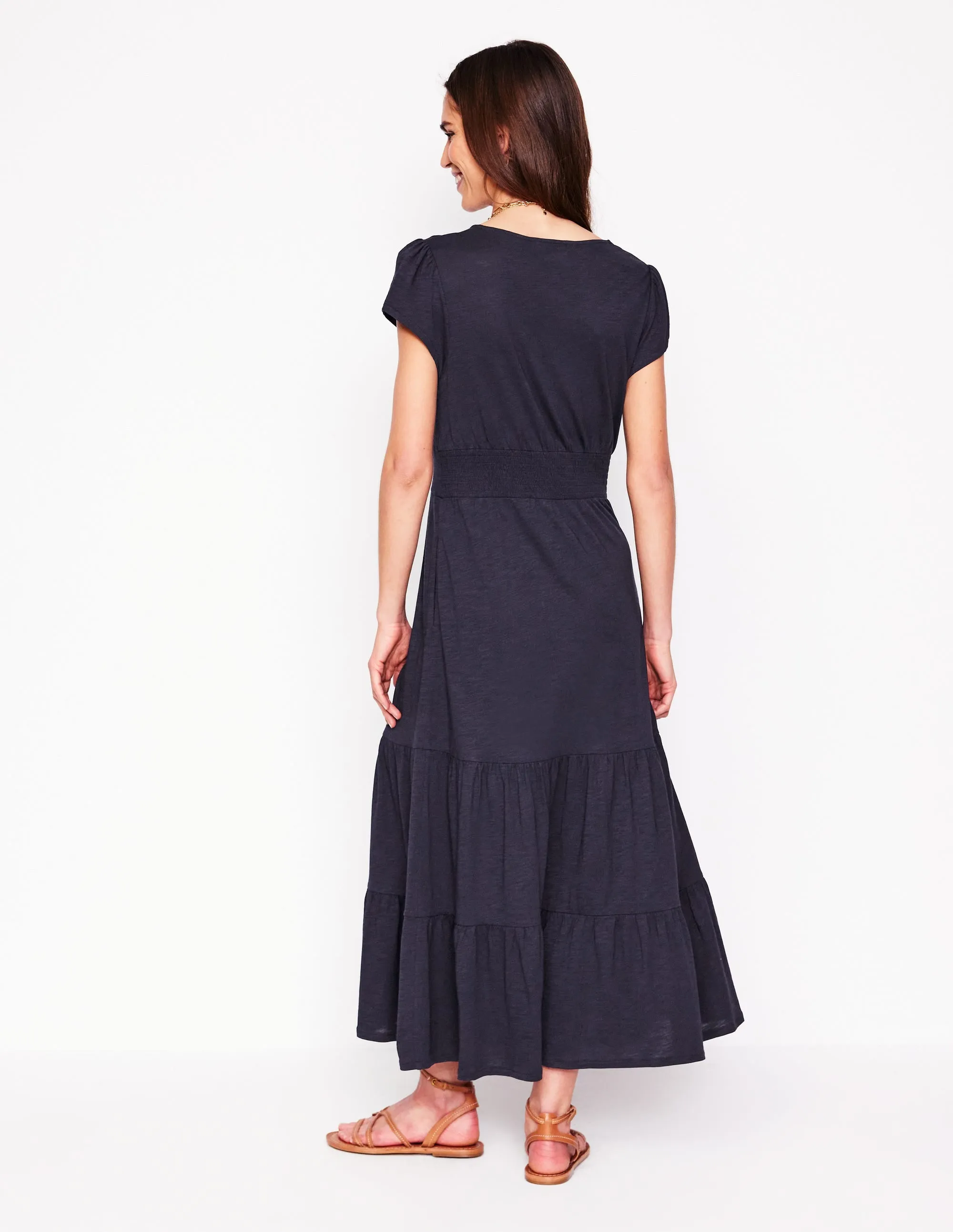 Eloise Tiered Jersey Dress-Navy