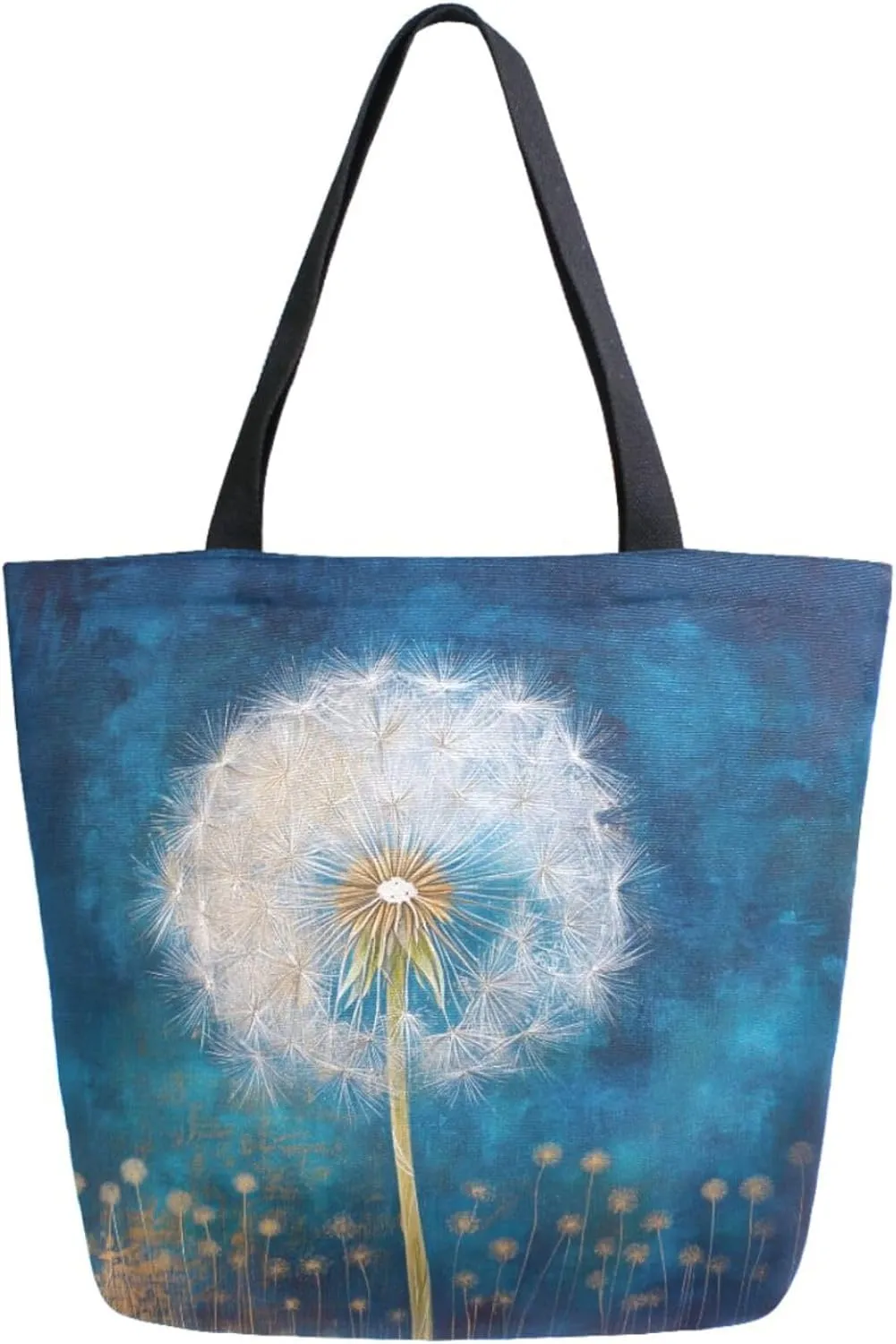 Fashion Extra Large Shoulder Grocery Tote Bag, Beautiful Dandelion Art Design Painting Canvas Durable Daily Weekender Handle Bag for Gym Picnic Yoga Beach Travel Kitchen Market Grocery Shopping