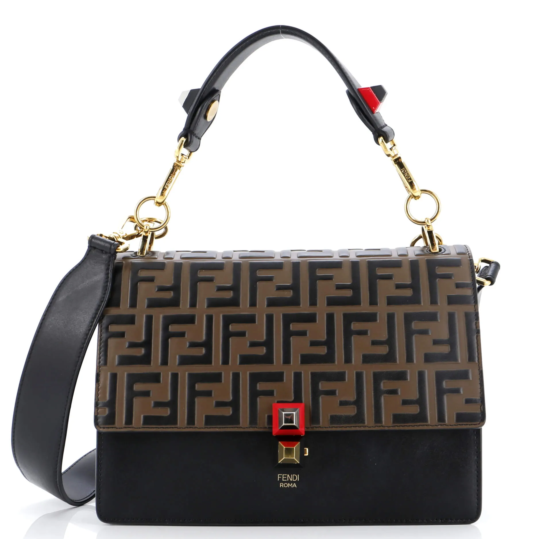 FENDI Kan U Shoulder Bag Zucca Embossed Leather Medium