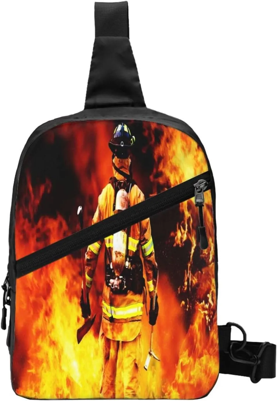 Fire Firefighter Fireman Searches Sling Bag for Men Women, Small Crossbody Sling Backpack Shoulder Chest Bag, Anti Theft Travel Hiking Sports