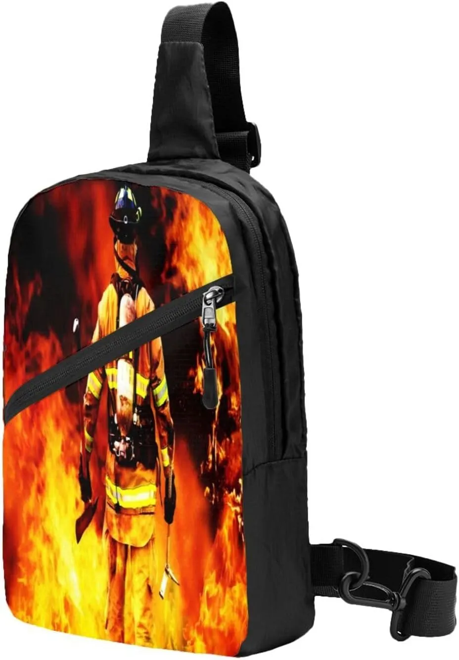 Fire Firefighter Fireman Searches Sling Bag for Men Women, Small Crossbody Sling Backpack Shoulder Chest Bag, Anti Theft Travel Hiking Sports