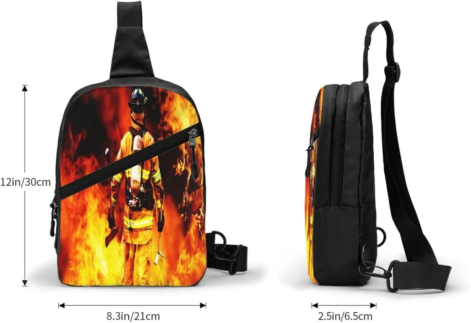 Fire Firefighter Fireman Searches Sling Bag for Men Women, Small Crossbody Sling Backpack Shoulder Chest Bag, Anti Theft Travel Hiking Sports
