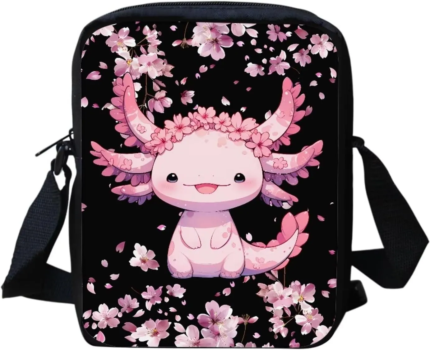 Floral Axolotl Small Crossbody Bags for Women Mini Messenger Bag Portable Work Travel Daypack Cell Phone Shoulder Purses with Adjustable Strap