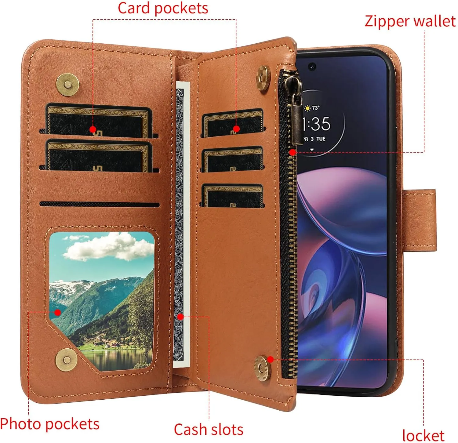 for Motorola Moto Edge 2022/MotoEdge 5G UW 2022 Wallet Phone Case with Crossbody Lanyard Strap Leather Card Holder Slot Stand Kickstand Men Women Flip Cell Cover for Gen 3 XT2205-1 XT2205-2 6.6 Brown