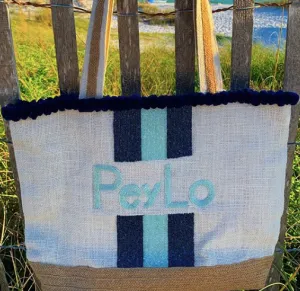 Frill Stripe Custom Monogram Beaded PomPom Tote Bag