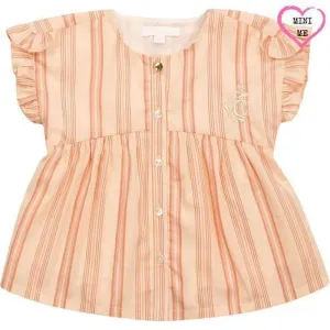 Girls Peach Striped Cotton Blouse