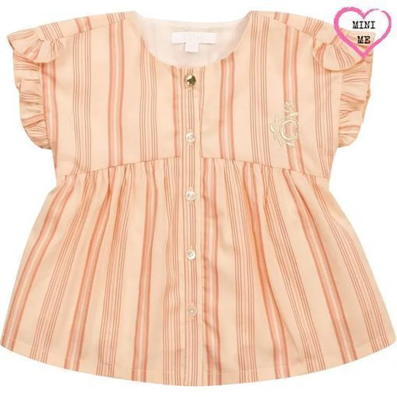 Girls Peach Striped Cotton Blouse