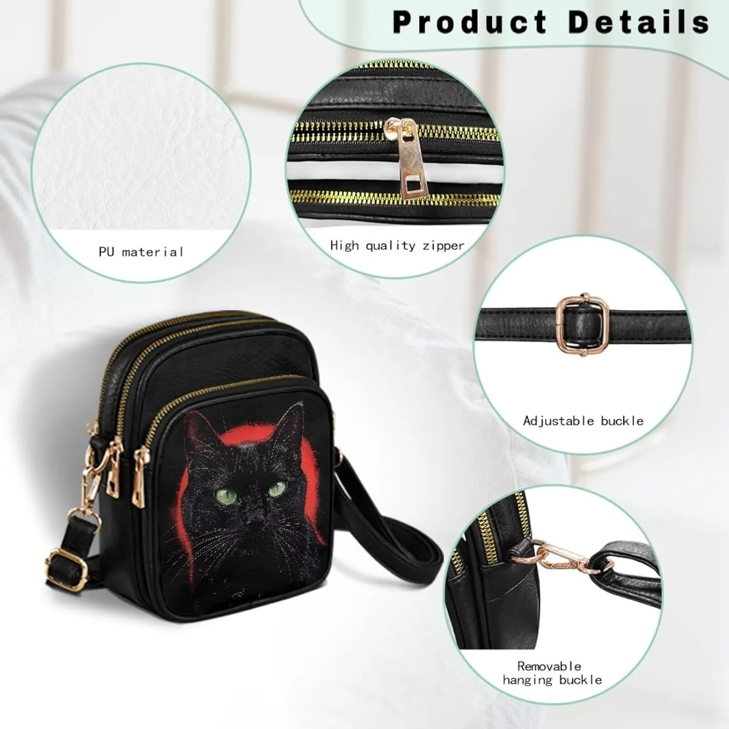 Gothic Small Crossbody Bags PU Leather Handbags for Women, Travel Wallet Zipper Phone Pouch with Adjustable Strap