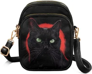 Gothic Small Crossbody Bags PU Leather Handbags for Women, Travel Wallet Zipper Phone Pouch with Adjustable Strap