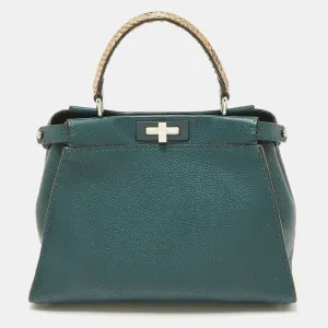 Green Selleria Leather and Python Medium Peekaboo Top Handle Bag