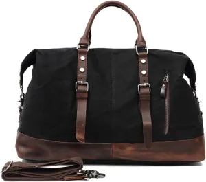 Gym Bags Canvas Travel Bags Men Travel Handbag Large Capacity Vintage Style Leather Travel Duffel Bag (Color : Black) (Black)