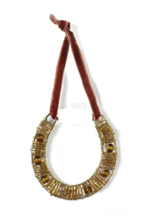 Hand Beaded Horseshoe Christmas Ornament in Gold
