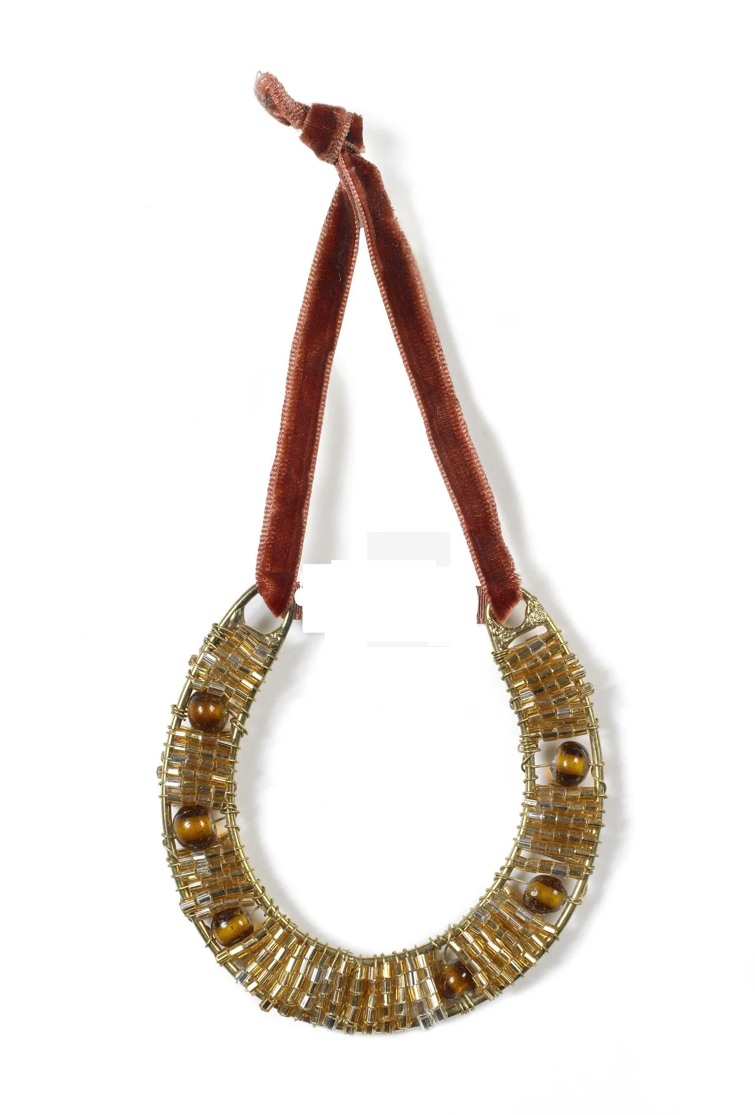 Hand Beaded Horseshoe Christmas Ornament in Gold