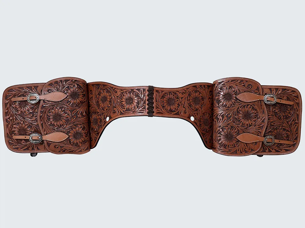 Hilason Western Horse Floral Heavy-duty Trail Ride Genuine Leather Saddle Bag