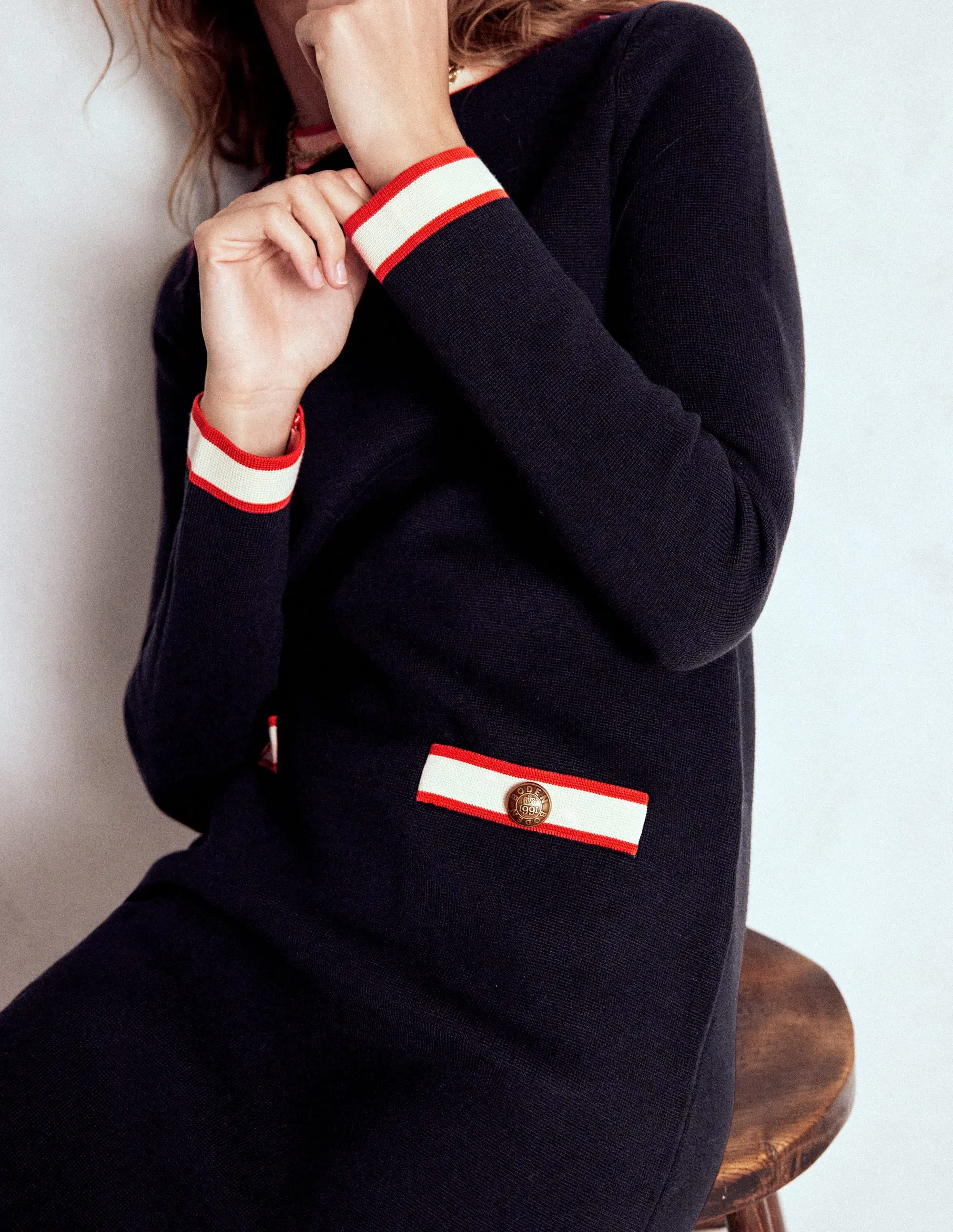 Holly Knitted Shift Dress-Navy