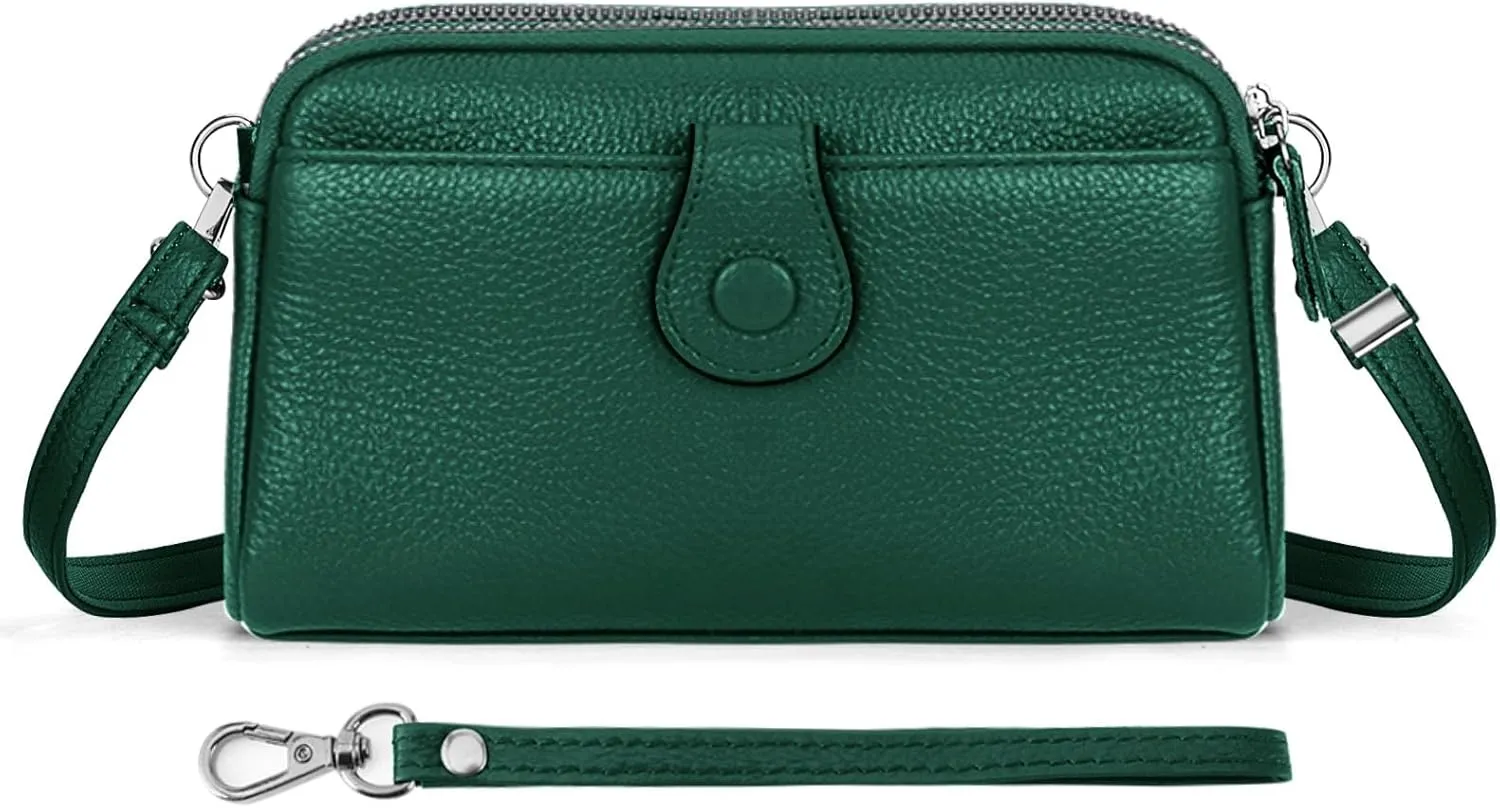 HUA ANGEL Women Small Crossbody Bag Leather Cellphone Purse Clutch Wallet Bag with Wristlet Straps Mini Over Shoulder Handbag