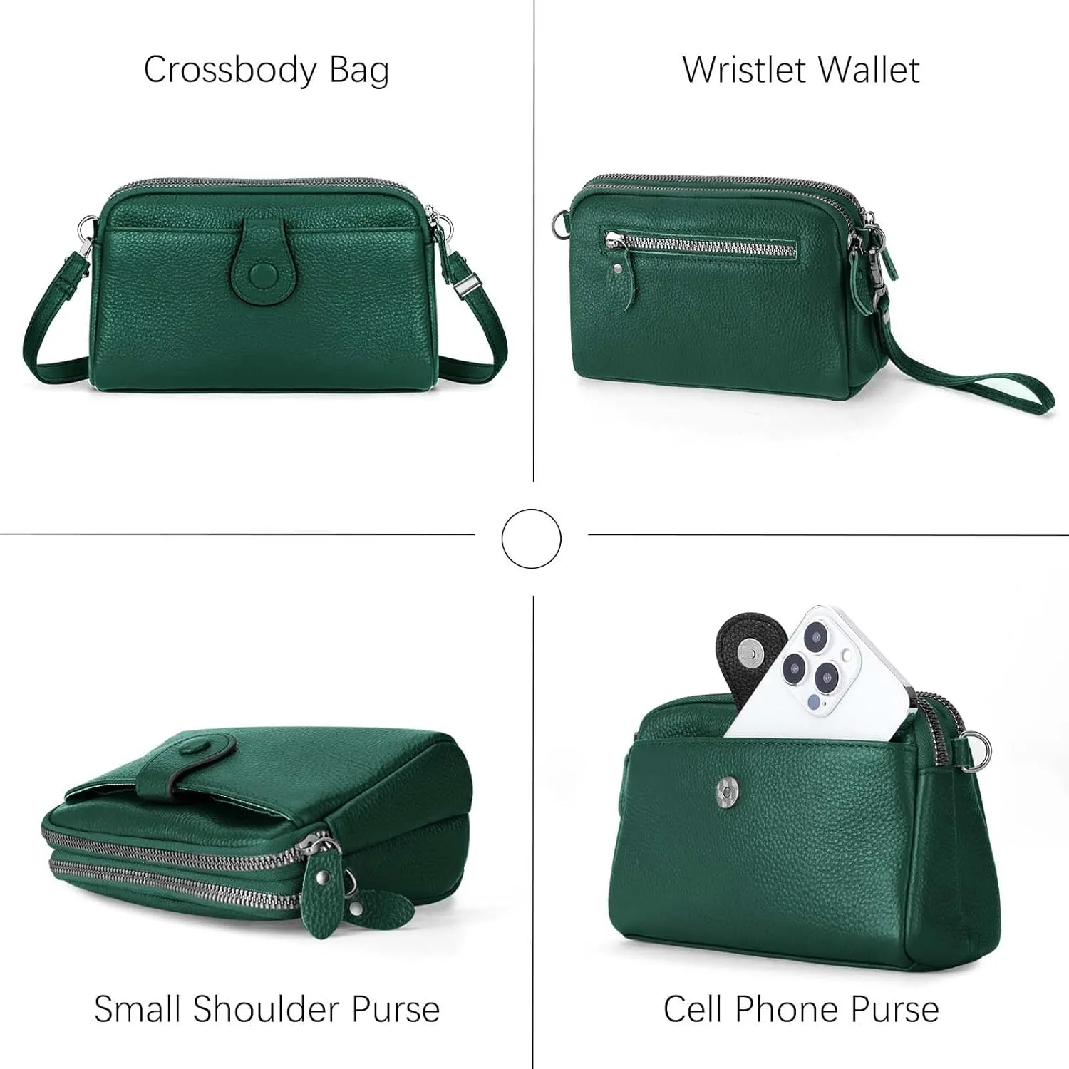 HUA ANGEL Women Small Crossbody Bag Leather Cellphone Purse Clutch Wallet Bag with Wristlet Straps Mini Over Shoulder Handbag