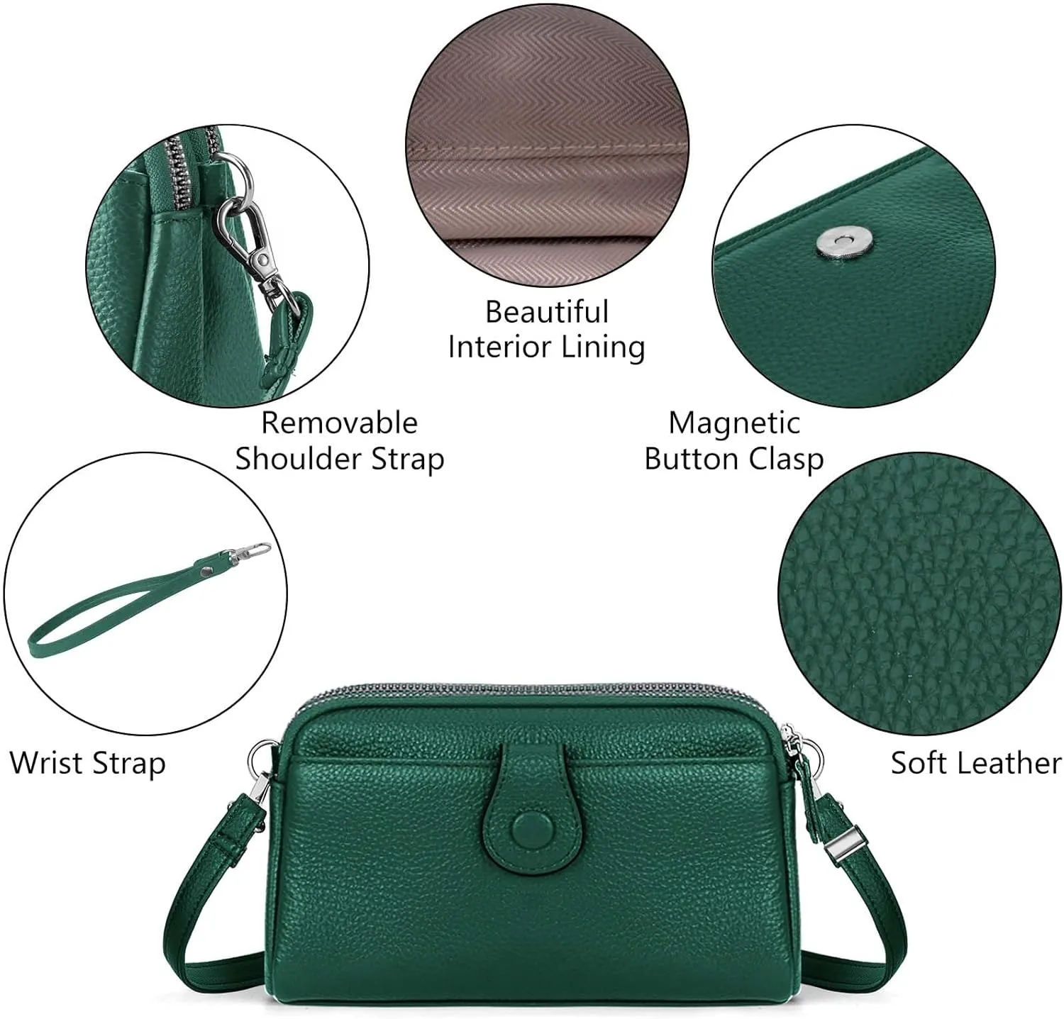 HUA ANGEL Women Small Crossbody Bag Leather Cellphone Purse Clutch Wallet Bag with Wristlet Straps Mini Over Shoulder Handbag