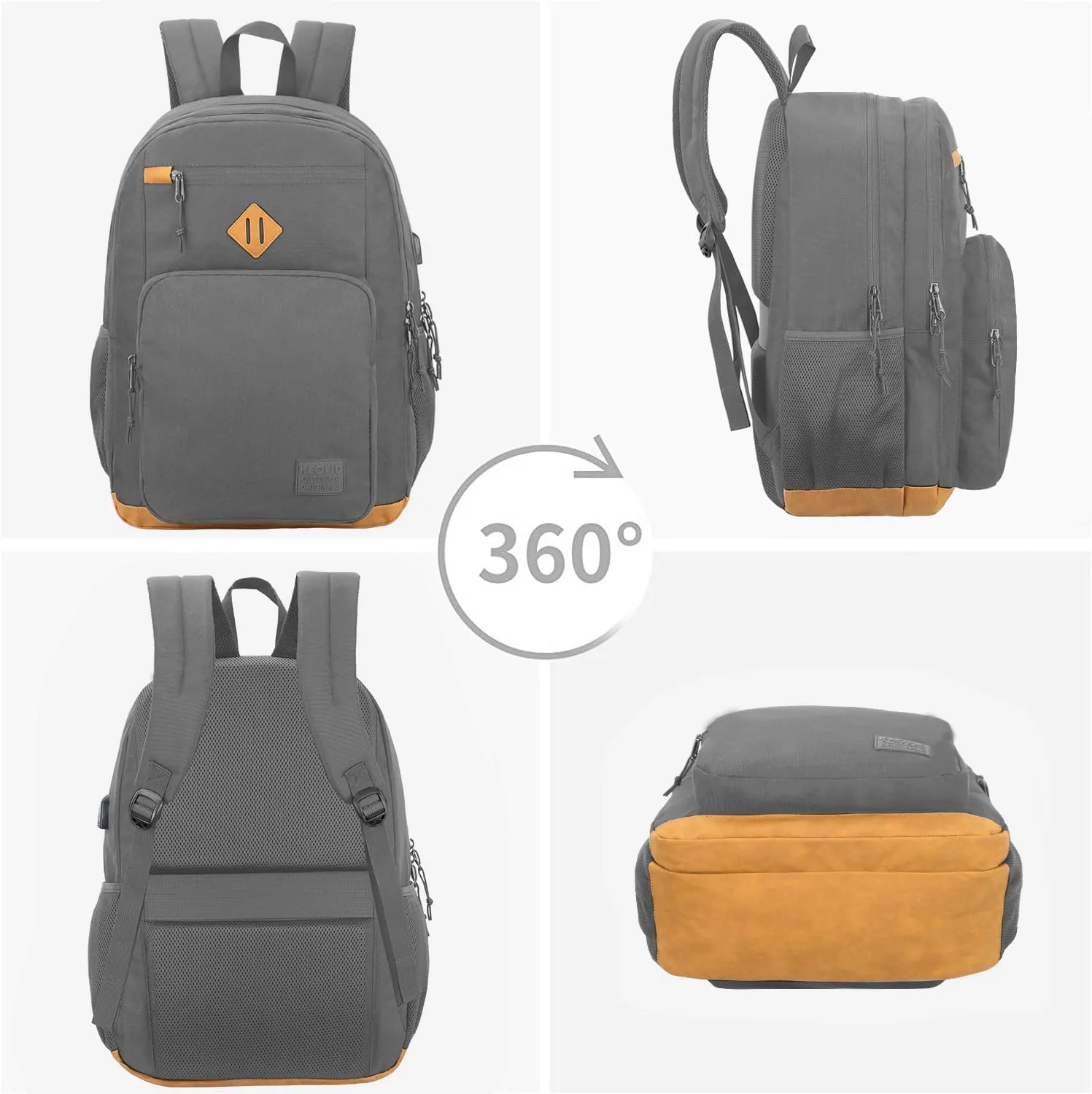 KEOFID classic carry-on travel backpack for men and women, Anti theft laptop backpack with USB charging port, work backpack, backpack for college, water resistent(Grey 19inches)