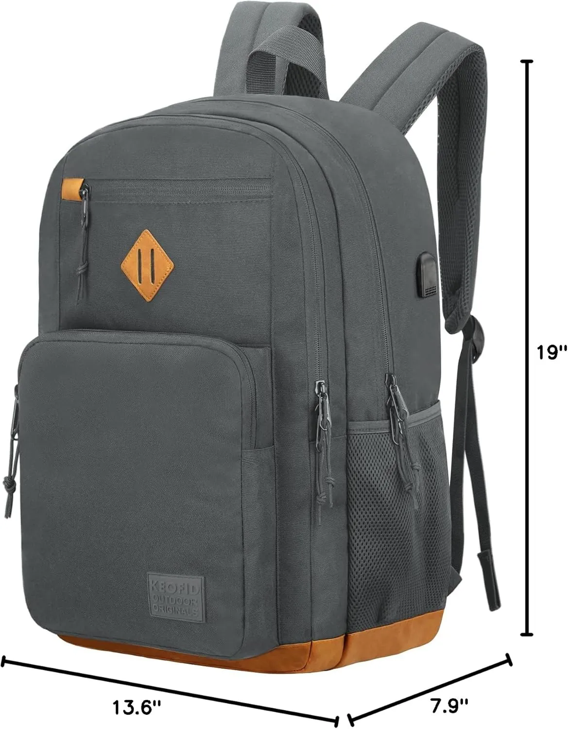 KEOFID classic carry-on travel backpack for men and women, Anti theft laptop backpack with USB charging port, work backpack, backpack for college, water resistent(Grey 19inches)
