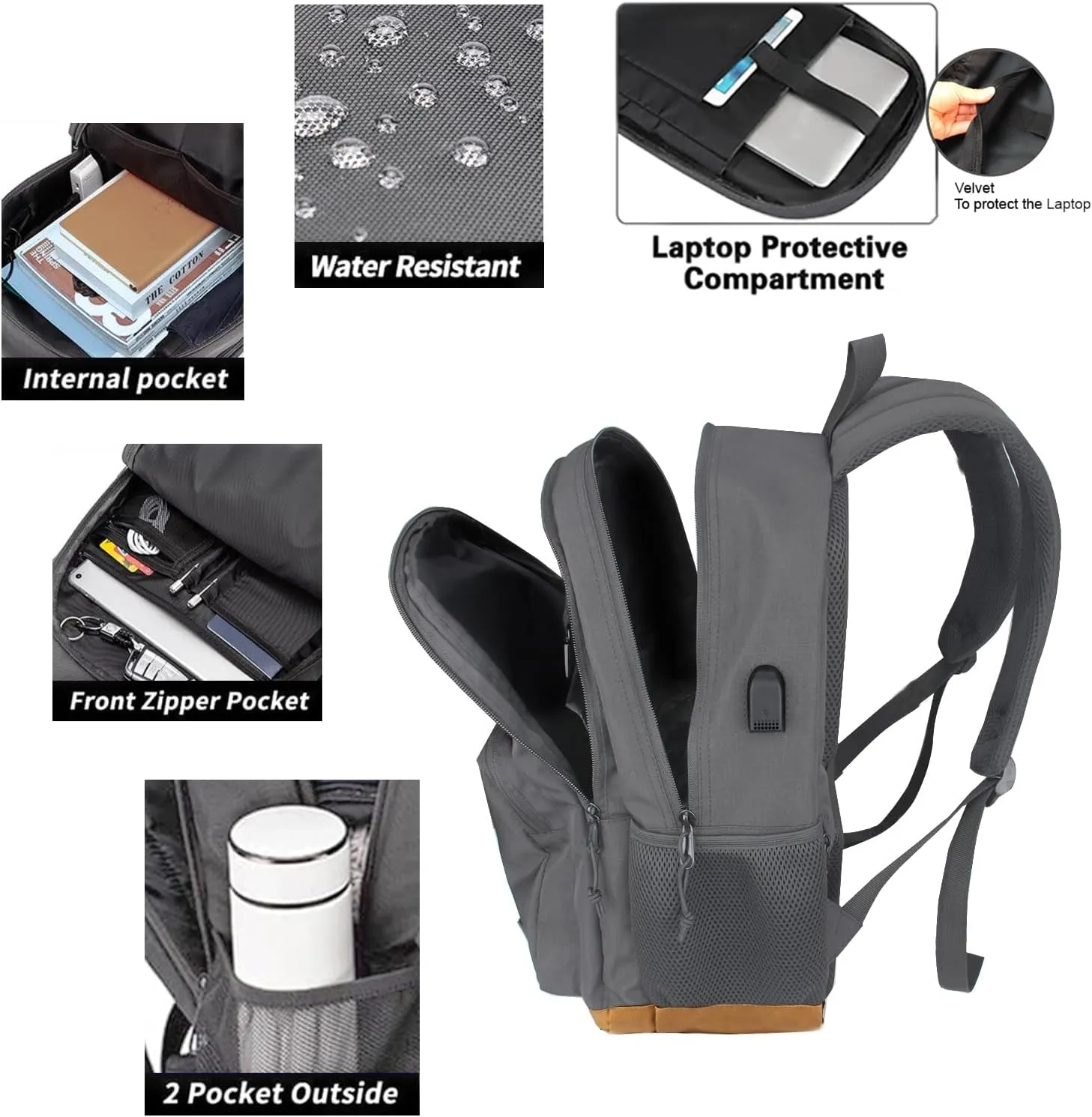 KEOFID classic carry-on travel backpack for men and women, Anti theft laptop backpack with USB charging port, work backpack, backpack for college, water resistent(Grey 19inches)