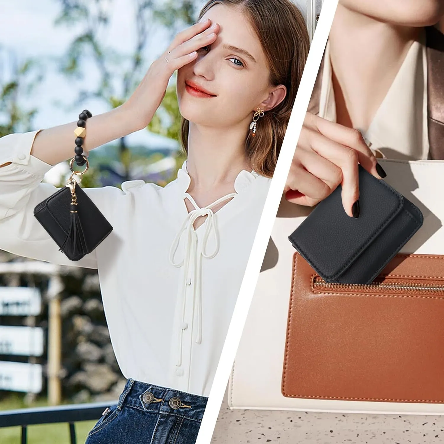 Keychain Wallet RFID Wristlet Wallets for Women,Small Wallets Woman Key Chain Wallet with Coin Pocket and Id Window