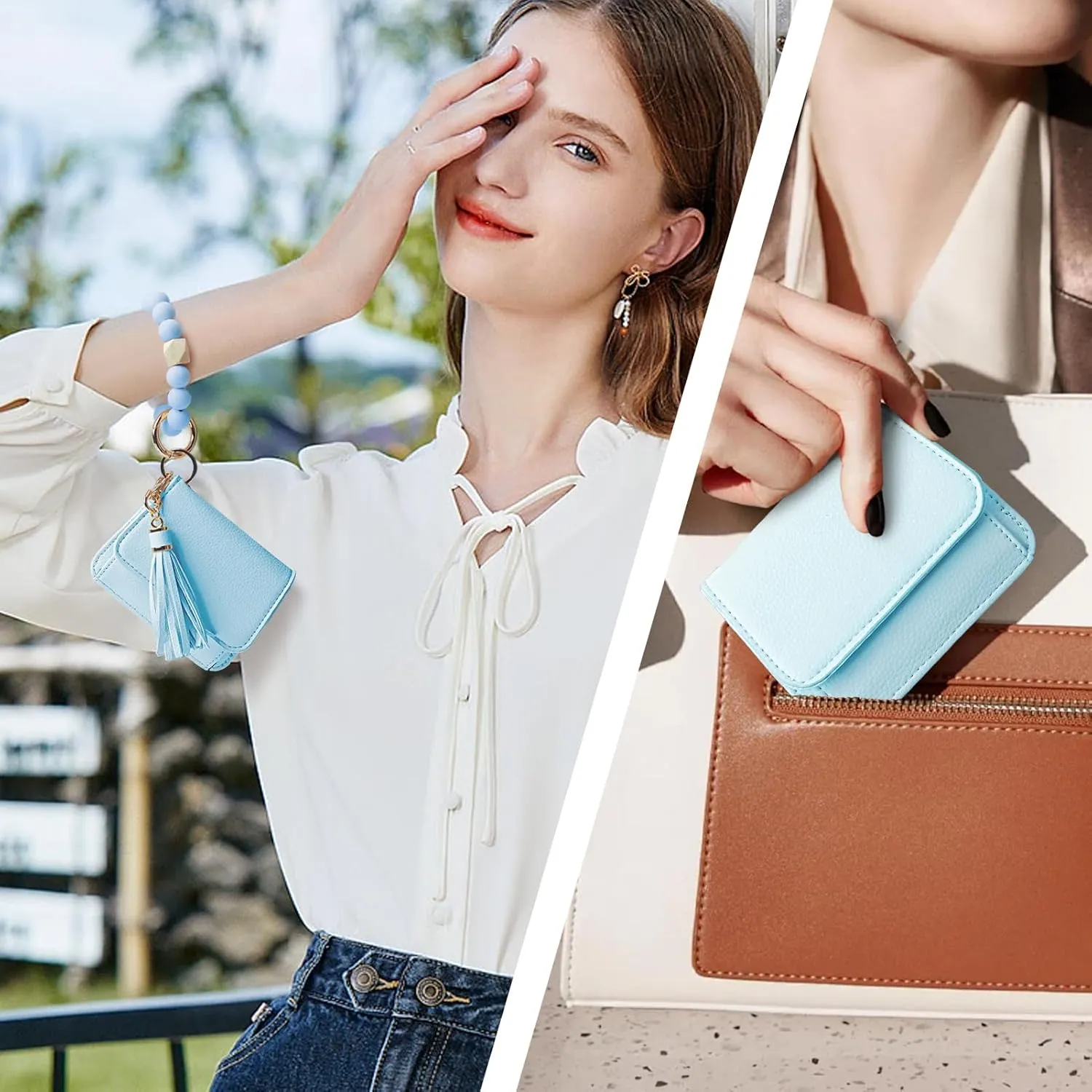 Keychain Wallet RFID Wristlet Wallets for Women,Small Wallets Woman Key Chain Wallet with Coin Pocket and Id Window