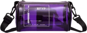 Ladies Clear Unique Design Round Transparent PVC Cylindrical Bucket Transparent Purse Diagonal Shoulder Bag-Purple