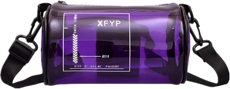 Ladies Clear Unique Design Round Transparent PVC Cylindrical Bucket Transparent Purse Diagonal Shoulder Bag-Purple